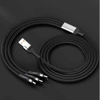 鉑睿 一拖三充電線 數據線 漁網編織 6A快充 Type-C+Lightning頭+micro USB頭 炫酷黑