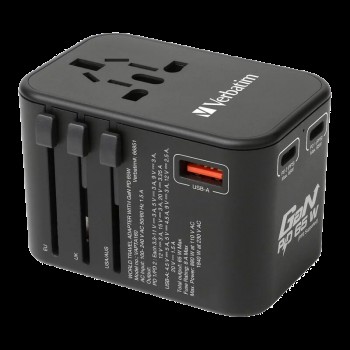 Verbatim威寶 Verbatim 3端口 65W PD 3.0 & QC 3.0 GaN 通用旅行轉插 (66851)