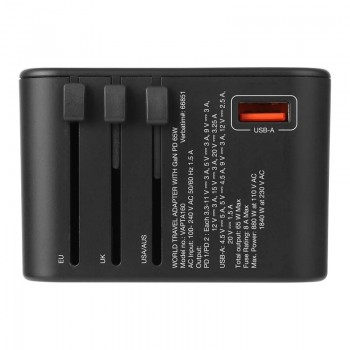 Verbatim威寶 Verbatim 3端口 65W PD 3.0 & QC 3.0 GaN 通用旅行轉插 (66851)