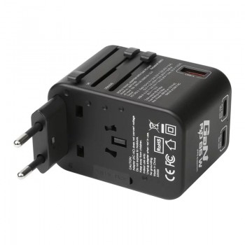 Verbatim威寶 Verbatim 3端口 65W PD 3.0 & QC 3.0 GaN 通用旅行轉插 (66851)
