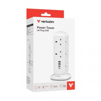 Verbatim 威寶 Power Tower 11AC PD3.0 35W 11位直立式拖板 白色 (32128) [香港行貨]