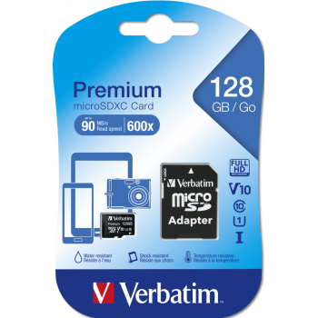 Verbatim 128GB Premium microSDXC 記憶卡 附SD轉卡器 90MB/s (44085)【香港行貨】